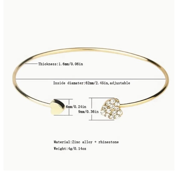 2 for $12 Adjustable Love Heart Silver and Gold-tone Bangle Bracelets - Picture 13 of 13